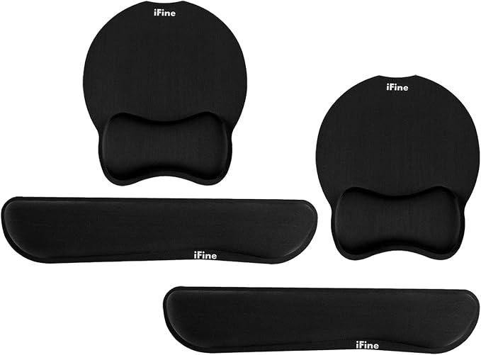 iFine Upgrade Enlarged Superfine Fibre Soft Smooth Memory Foam Ergonomic Mouse Pad & Keyboard Wrist Rest for Desktop Mac Gaming or Office Stress Free Typing (Black Two Sets)