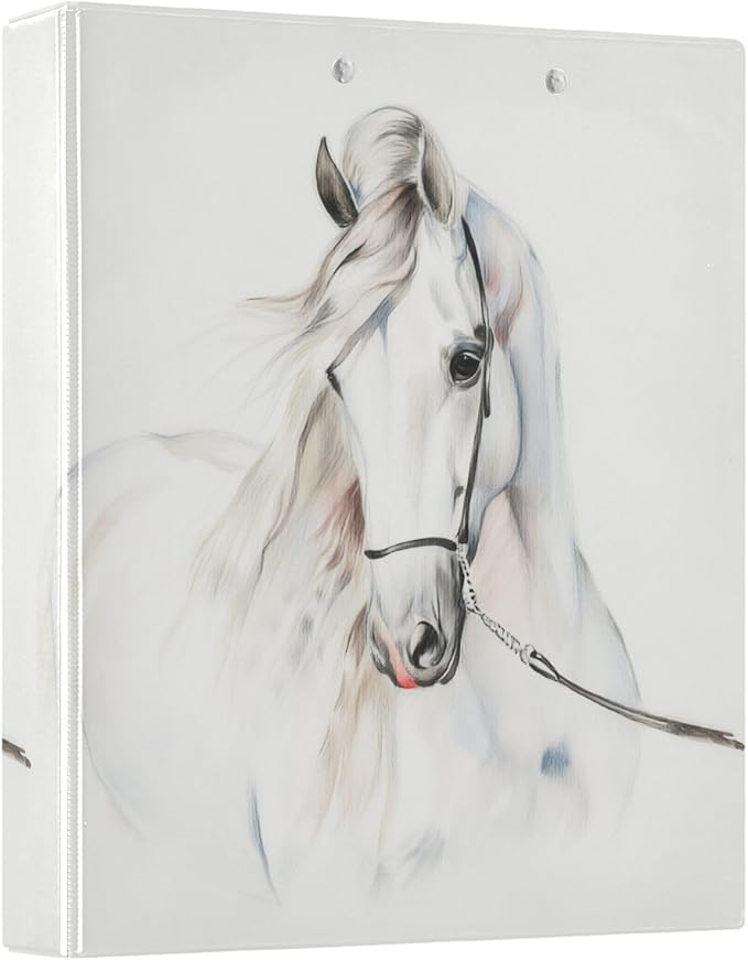 3 Ring Binder, White Horse File Folder Holds 200 Sheets File Storage for Women Men School Office Supplie