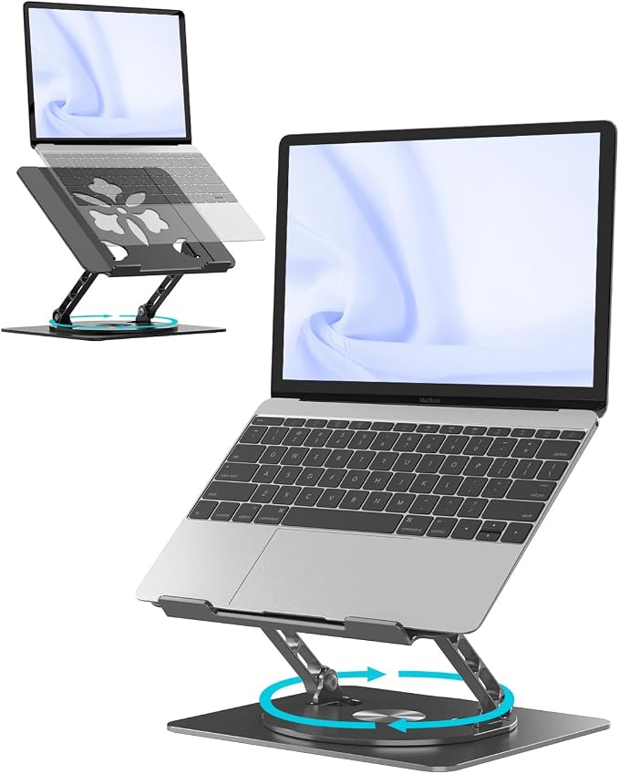 Aoviho 360° Rotating Laptop Stand for Desk | Adjustable, Foldable, Portable Aluminum Ergonomic Riser | Compatible with MacBook, Dell, HP & All Laptops 10-16 inch | Black