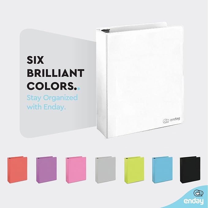 Enday 1.5 Inch Binder (6 Pack - White) 3 Ring Binder 1.5 inch with Clear View Cover and 2 Inside Pocket - for Letter Size 8.5 x 11'' Paper, Ideal for School Supplies, Office, and Home