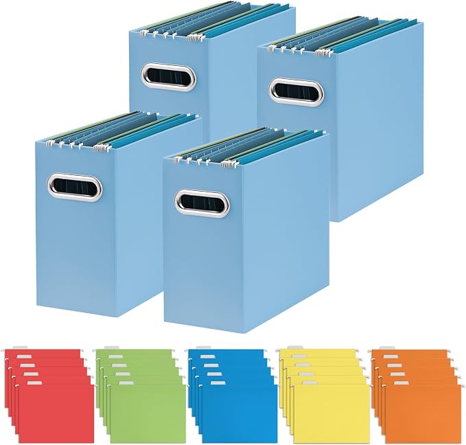 Oterri 4 Pack Blue File Organizer, Small Storage Box and 25 Pack Hanging File Folders