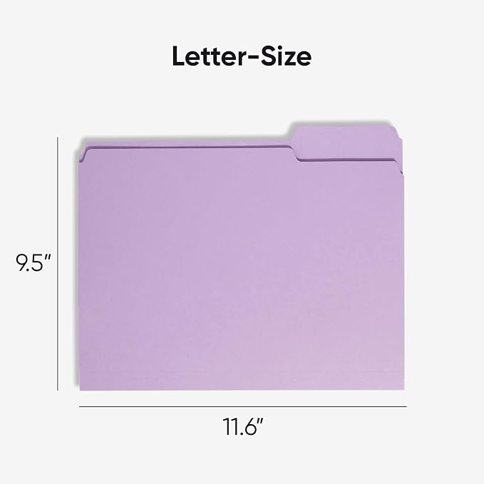 Smead Colored File Folder, 1/3-Cut Tab, Letter Size, Lavender, 100 per Box (12443)