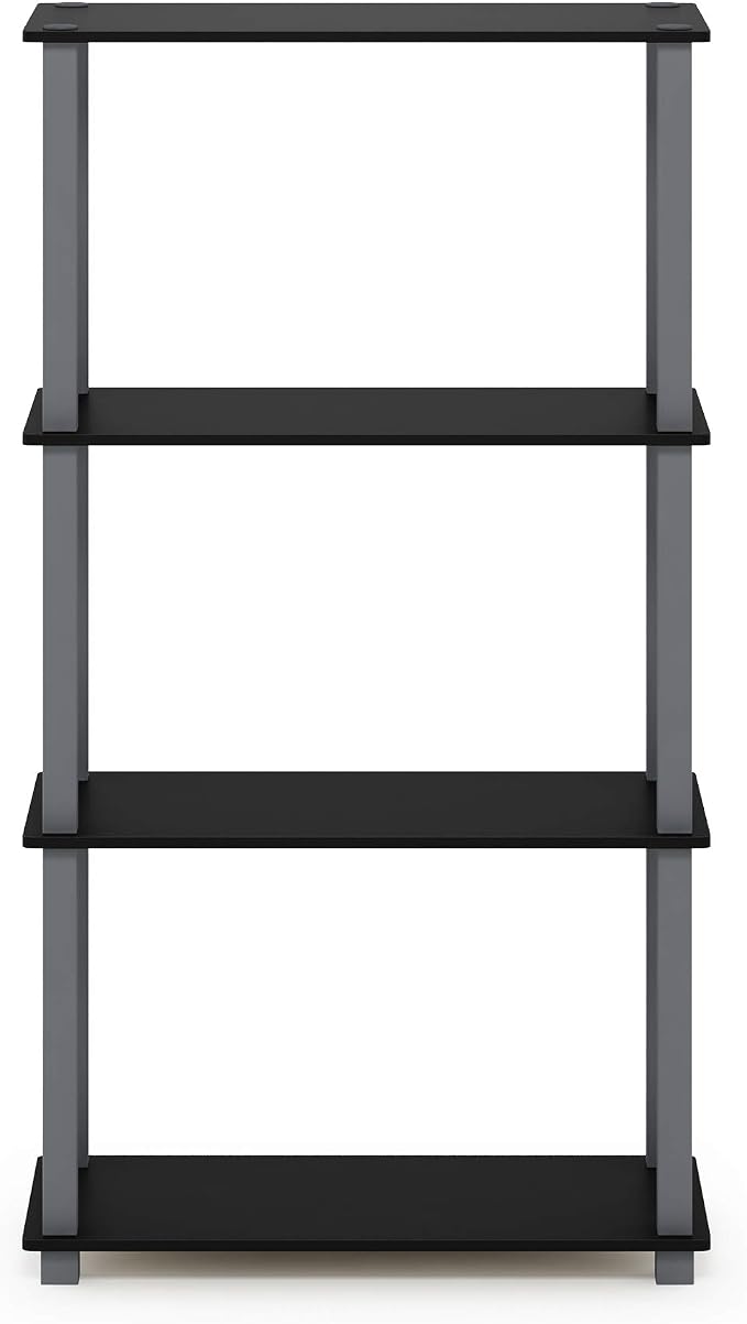 Furinno TURN-S-TUBE Storage Shelves, 4-Tier Book Shelf, Corner Shelf, Toolless Open Shelves, for Organization and Storage, Living Room, Garage, Home Office, Black