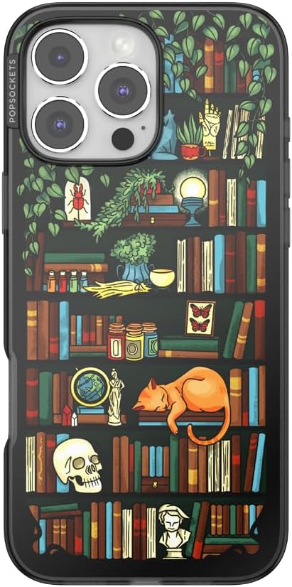 PopSockets iPhone 16 Pro Max Phone Case with MagSafe, Wireless Charging Compatible, Bookish - Storied Shelves