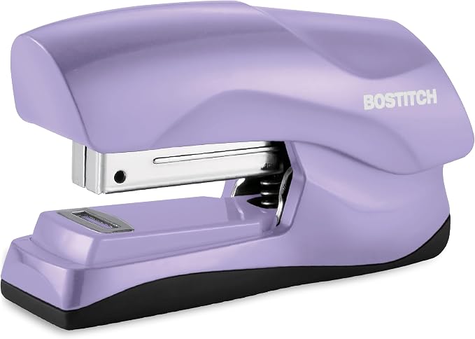 Bostitch Heavy Duty Compact Stapler, 40-Sheet Capacity, No-Jam Technology, Flat Clinch Design, Half-Strip Desktop Stapler, Purple