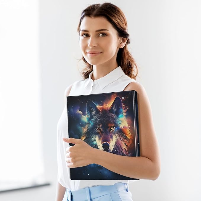 Galaxy Colorful Wolf 3 Ring Binder 1.5 Inch 1 Pack with 200 Sheet for Kids School Supplies Women Men Office
