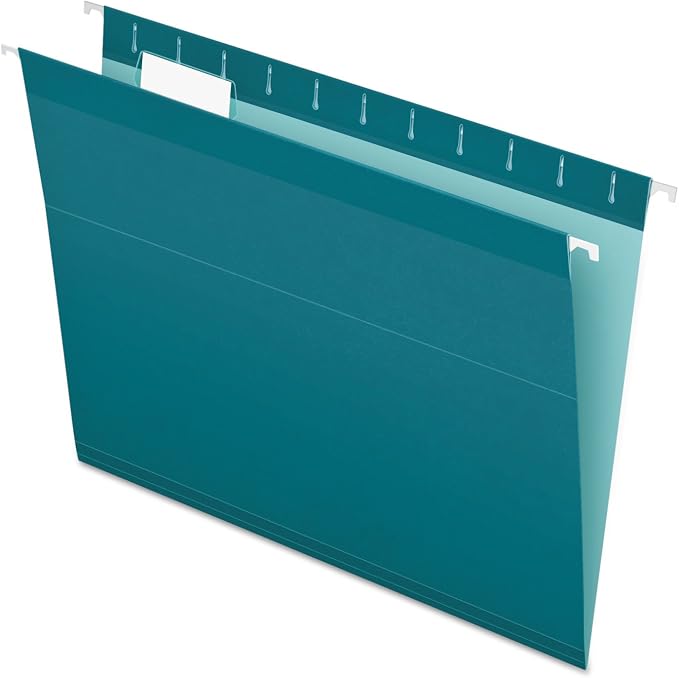Pendaflex Reinforced Hanging File Folders, Letter Size, Teal, 1/5 Cut, 25/BX (4152 1/5 TEA)