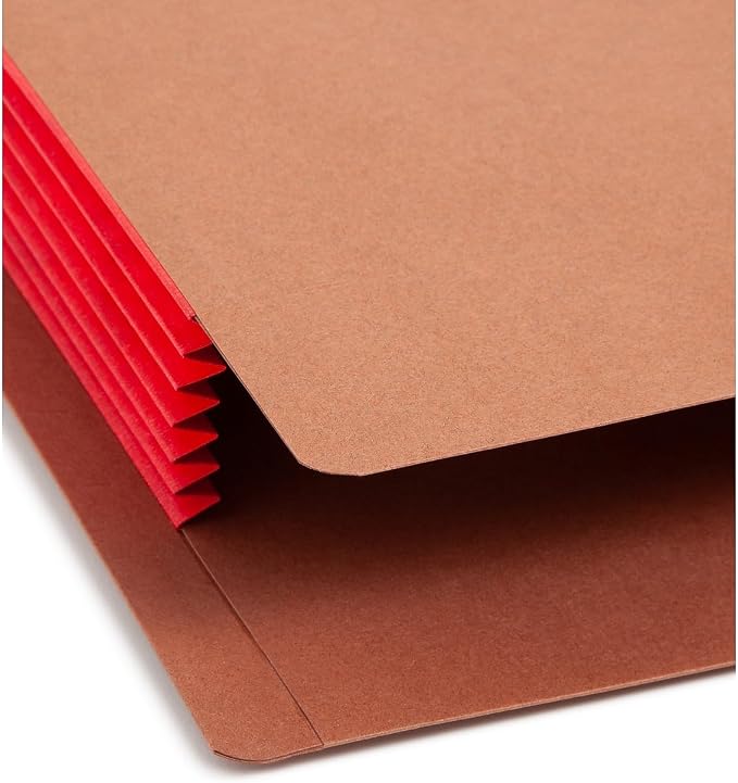 Smead End Tab File Pocket, Reinforced Straight-Cut Tab, 5-1/4" Expansion, Extra Wide Letter Size, Redrope with Red Gusset, 10 per Box (73696)