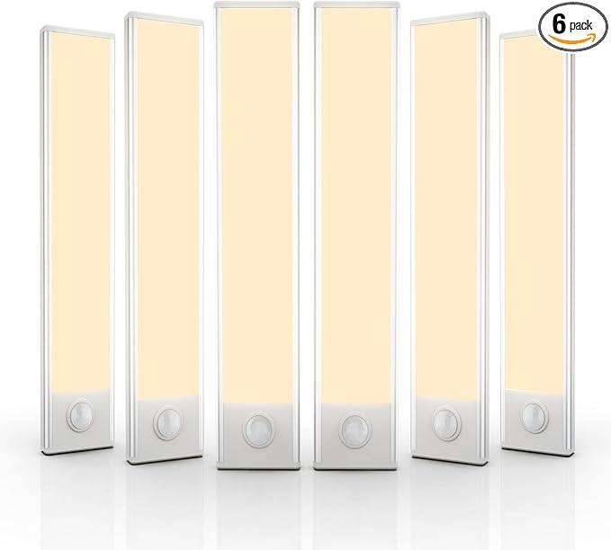 6 Pack Under Cabinet Lighting, 32 LED Motion Sensor Light Indoor Rechargeable Magnetic Closet Lights Battery Operated, Under Counter Lights for Kitchen, Wardrobe, Hallway, Stairs Warm White Light