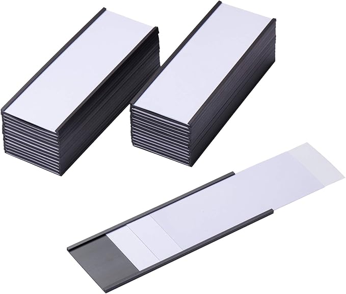 Eeoyu Magnetic Label Holders with Magnets Magnetic Data Card Holders with Clear Plastic Protectors for Metal Shelf, Whiteboard, Set of 30 (2 x 5.5 Inch)