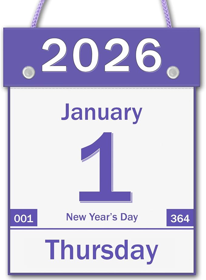 2026 Daily Wall Calendar, Tear off Page per Day with Large Print Dates | 365 Day Calendar for Seniors Gift Home Office School Dorms with Hanging String, 8.5" x 6", Purple
