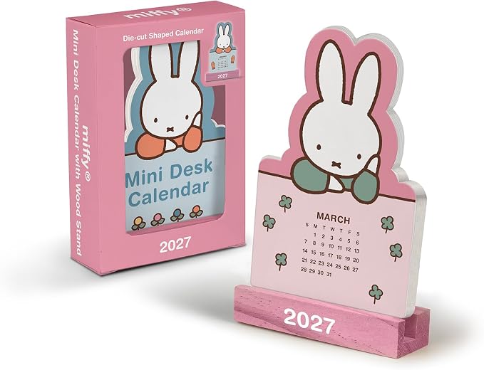Orange Circle Studio 2027 Miffy A Year in Color Mini Desk Calendar with Wooden Stand, 12-Month Small Desktop Calendar, Full-Color Monthly Layouts, 300 GSM FSC-Certified Paper, Office Desk Décor