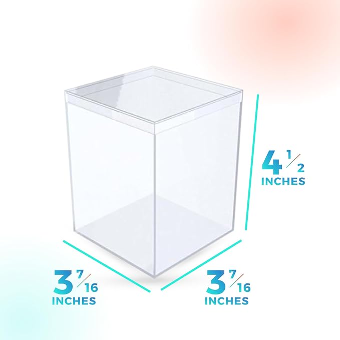 6-Pk Clear Acrylic Display Boxes with Lids, 3.44in square x4.5in, BPA-Free | Clear 3.44"sq x 4.5" boxes for rocks, seashells, gems & keepsakes; party favors too. BPA-free, made in USA.
