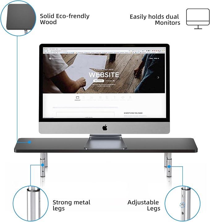 suptek Dual Monitor Stand Riser,Large Monitor Laptop Stand Riser 3 Adjustable Heights Computer Stand for Laptop, Printer, Notebook(MST016)