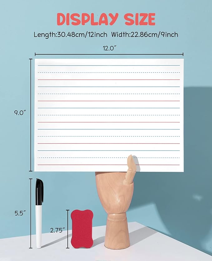 GAMENOTE White Board Dry Erase, Small Magnetic Lined White Board Set, Double Sided Magnet Ruled Lap Boards Whiteboard for Kids and Student Learning, 9x12 Inches (Pack of 24)