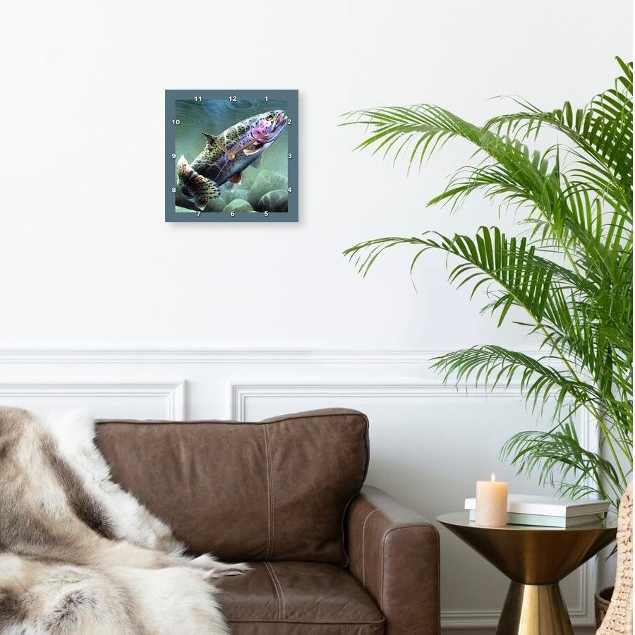 3dRose Wall Clock Silent - 10 inch - Rainbow Trout - Fishing