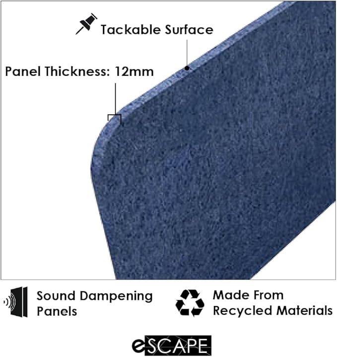 Escape 12" Freestanding Desk Divider | Eco-Friendly Acoustic Privacy Screen | Noise Reducing Desk Partition | 23" Wide | Blue