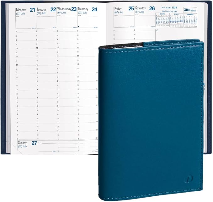 Quo Vadis 2026 Minister - Weekly/Monthly Planner - 12 Months, Jan. to Dec. - 6 1/4 x 9 3/8" - Smooth Faux Leather Soho Steel Blue Cover- Time Management Appointment Organizer