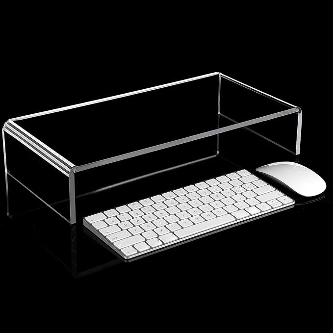 Jetec 2 Pcs Acrylic Monitor Stand Desktop Video Acrylic Monitor Riser Desk Shelf Computer Stand for Laptop TV Computer Screen Desk Organizer Teacher's Day Supplies (Clear, 16 x 8 x 3 Inch)