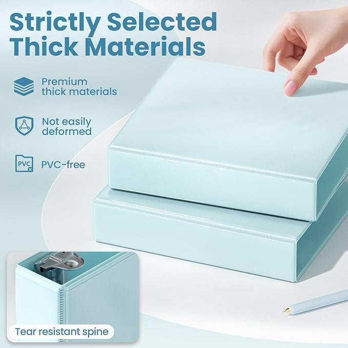 SUNEE 3 Ring Binder 1.5 Inch D Ring, Clear View Binder Three Ring PVC-Free (Fit 8.5x11 Inches) for School or Office Supplies, Pastel Blue, 1 Pack
