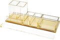 Acrylic Desk Organizer 4-Piece Desk Kit + Free Complimentary Acrylic Ruler, Desktop Organization for Office or Home (Gold)