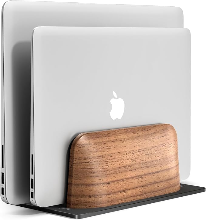 UPERGO Vertical Laptop Stand Holder, Wood Headphone Stand, Desk Organizer with Pen Holder