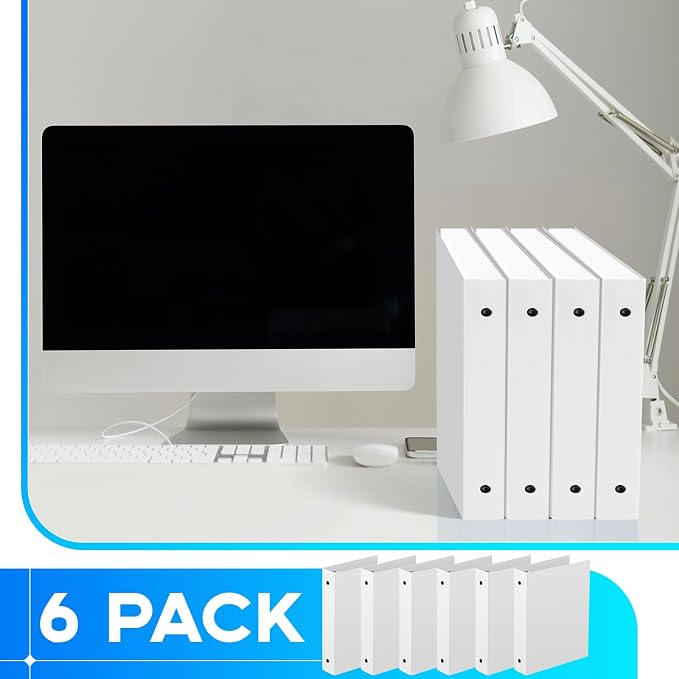 Henoyso 1.5 Inch 6 Pack Mini 3 Ring Binders for 5.5"x8.5" Paper,White | Holds 280 Sheets, Plastic Small Binders, Round Three Rings, Flexible PP Covers, School Office, Photo Album Planner Journal