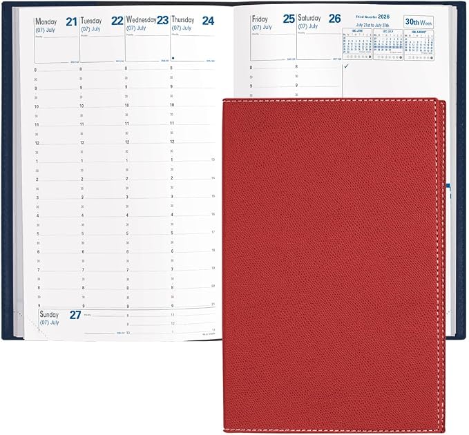 Quo Vadis 2026 Minister - Weekly/Monthly Planner - 12 Months, Jan. to Dec. - 6 1/4 x 9 3/8" - Grained Faux Leather Club Red Cover- Time Management Appointment Organizer