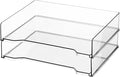 DoubleFill 2 Pcs Stackable Letter Tray Rectangular Plastic Desk Organizer 13 x 9.5 x 2.6 in Paper Holder File Tray Accessories Rack for Desktop Office Desk Drawers (Clear)