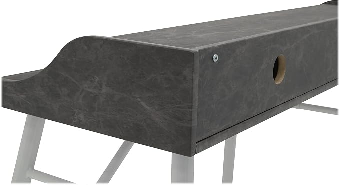 Calico Designs Woodford 45” Wide Modern, Secretary, Writing, Desk with Low Storage Hutch and Whtie Metal Tapered Legs in Marbled Dark Grey, White