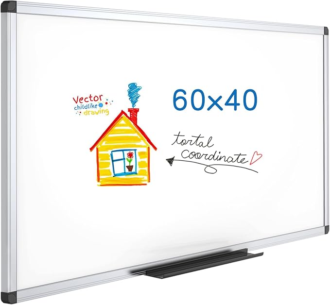 VIZ-PRO Dry Erase Board/Magnetic Whiteboard, 60 X 40 Inches, Silver Aluminum Frame
