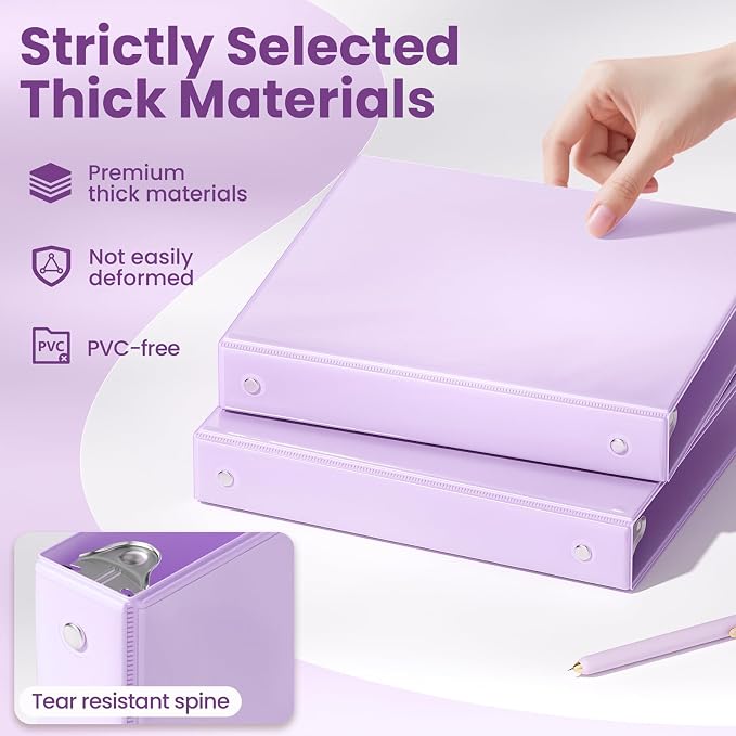 SUNEE 1 Inch Binders 3 Ring 6 Pack, Clear View Three Ring Binder PVC-Free (Fit 8.5x11 Inches) for School or Office Supplies, Purple