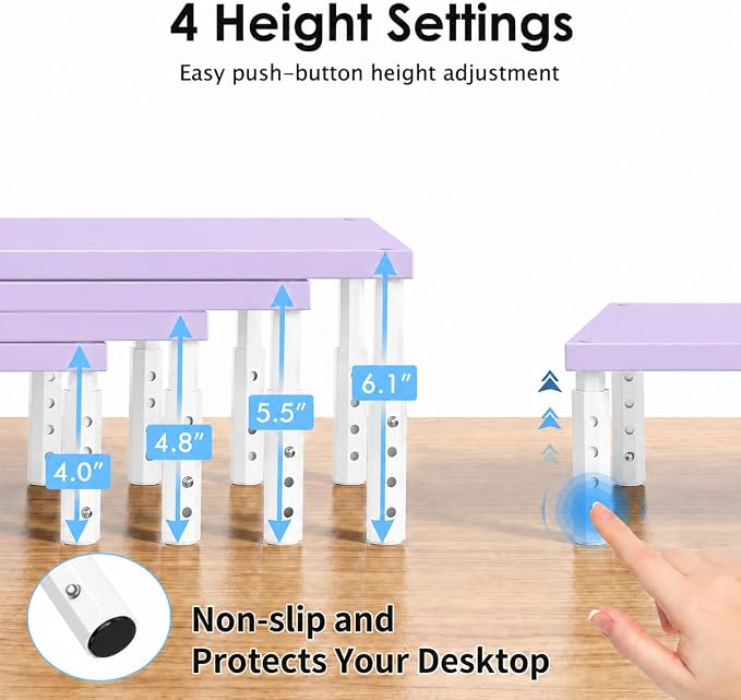 Adjustable Monitor Stand Riser for Desk, Wood Computer & Laptop Stand, Desk Organizers and Accessories, Office Desk Accessories & Workspace Organizer for Home Office Supplies, Purple