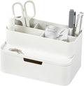BLUE GINKGO Compact Desk Organizer, White, Made in Korea | 5 Compartments. Half Drawer. Space-Saving.