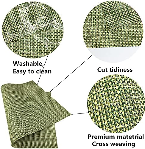 WAZAIGUR Placemats Crisscross Woven Vinyl Place Mats Set of 6 Green&Yellow