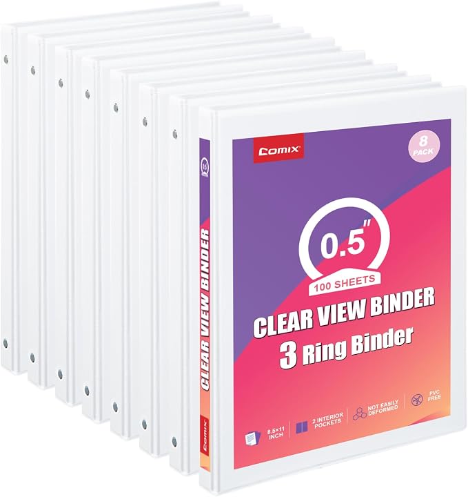 Customizable Round Ring Binder, 0.5 Inch 3 Ring Binder, Minimalist PVC-Free Binder with Clear View Cover, Lay-Flat Design for Lightweight Daily Organization at Home, School & Office