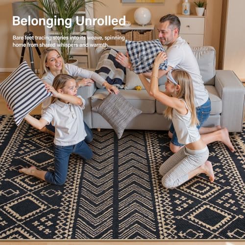 Lahome Boho Western Balcony Rug, Black 3x5 Washable Entryway Rug