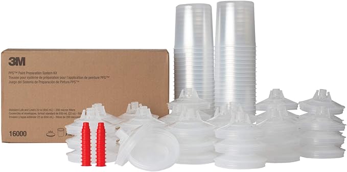 3M PPS (Original Series) Paint Spray Cup Lids and Liners Kit, 16000, Standard, 22 oz, 200-micron Filter, Use w/Paint Gun for Cars, Furniture, Home, 50 Disposable Lids and Liners, 20 Sealing Plugs,