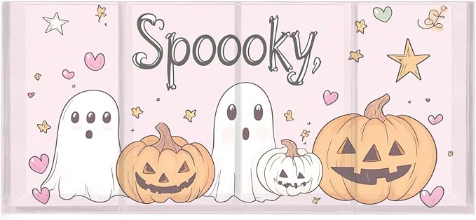 Halloween Cartoon Ghost Clear Acrylic Cutlery and Pen Organizer, Acrylic Plastic Pencil Holder Square 4 Compartments Large Capacity Acrylic Pencil Holder Desk Pencil Organizer