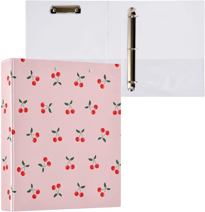 3 Ring Binder Cherry Fruit 1.5 Inch Three Ring Binder | Cute Binder with 3 Storage Pockets for Women School Office Supplies