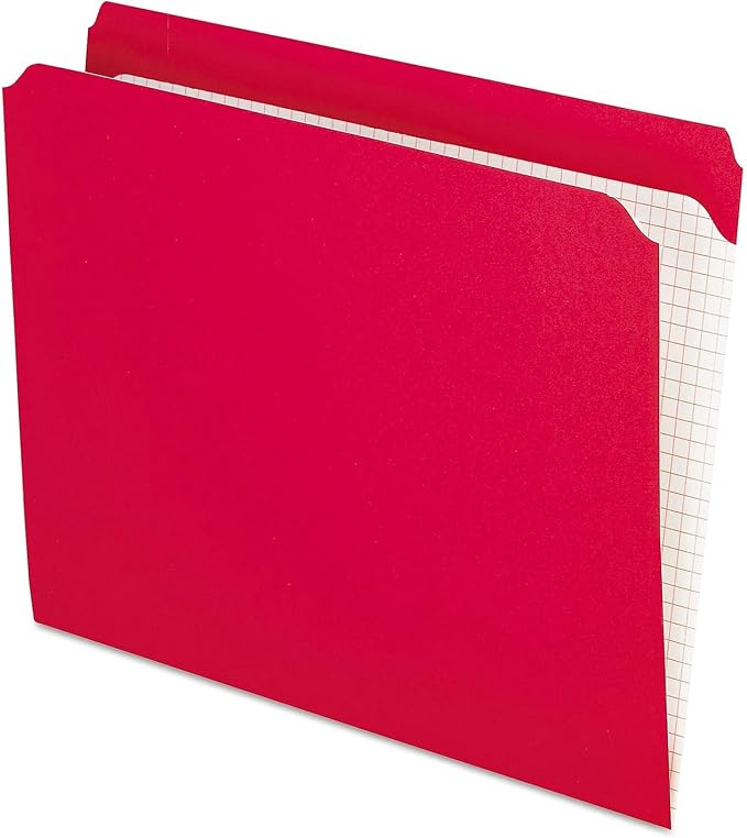 Pendaflex Color File Folders with Interior Grid, Letter Size, Red, Straight Cut, 100/BX (R152 RED)