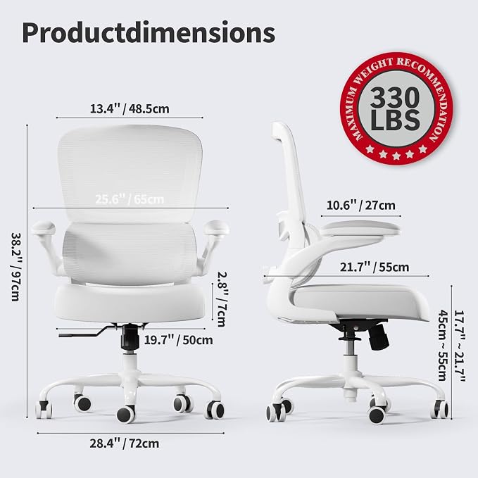 TRALT Office Chair - Ergonomic Desk Chair with Adjustable Lumbar Support, Mesh Computer Chair, Executive Chair for Home Office Comfortable Lumbar Support (1, Cloud White)