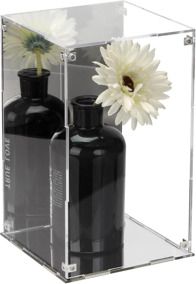 6x6x10Inch Assemble Clear Acrylic Box with Mirror Back and Base | Removable Display Case with Lid for Collectibles, Countertop Decorative Storage Box for Display Action Figures Jewelry