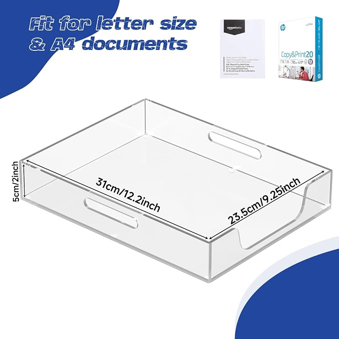 Acrylic Letter&A4 Paper Tray, Clear Desk Organizer, Multi-Function File Tray, Accessories Sorter for Papers, Documents, Magazines, Folders, Notebooks - 12.2'' x 9.25'' x 2'' (Vertical)
