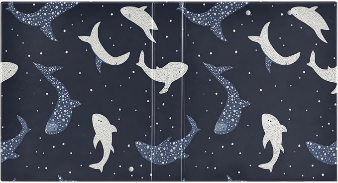 Caikeny 3 Ring Binder Blue White Whale Sharks 1.5 Inch Binders Round Ring Clipboard with 2 Pockets for Office Supplies
