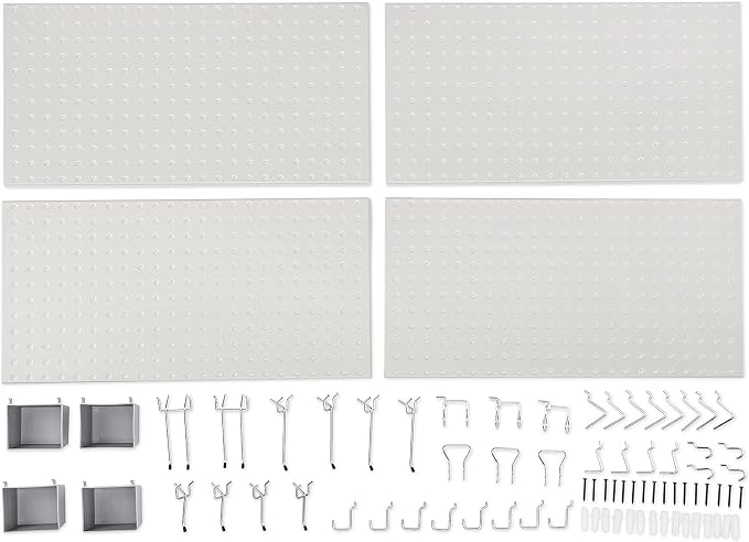 Amazon Basics Rectangular Metal Pegboard Wall Organizer, Tool Storage Organization System, Rust and Scratch Resistant, 48-Piece Kit, Gray