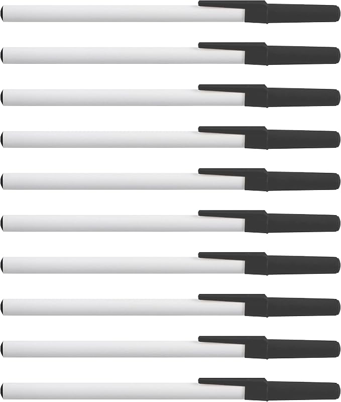 DISCOUNT PROMOS Value Stick Pens Set of 10, Bulk Pack - Blue Ink, Great for Office, School, Business, Tradeshows, Events - Black Cap