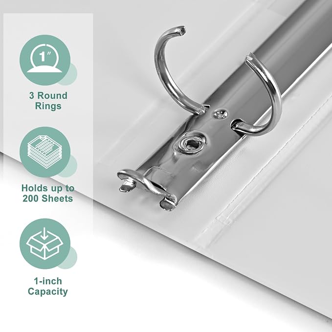 SUIN 1-Inch 3-Ring-Binder, Customizable Clear View Cover, for US Letter Size 8-1/2 x 11'', Perfect for Office/School (White - 12 Packs)