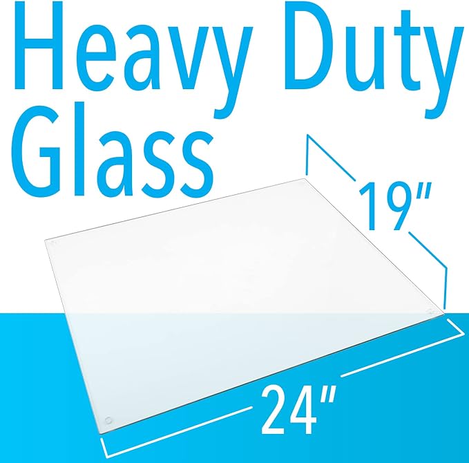 IMPRESA Clear Tempered Glass Desk Mat - 19 x 24 in, Clear - Table Protector & Desktop Mat for Office Accessories with Dry-Erase Surface & Preinstalled Rubber Feet