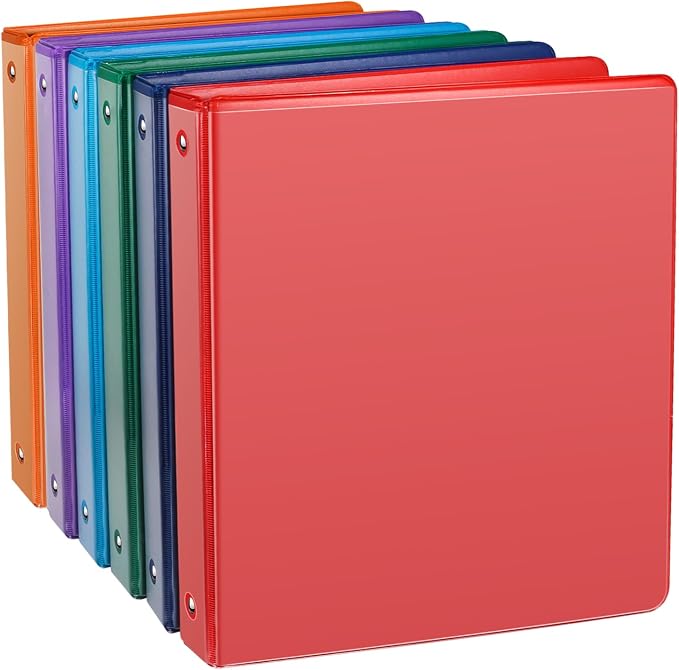 COMIX Sturdy 0.5 Inch 3 Ring Binder with Clear View Cover | 0.5"Heavy Duty Round Ring,PVC-Free Board,Holds 100 Letter Sheets,Wholesale for Offices & Classrooms,6 Pack (Assorted Colors)